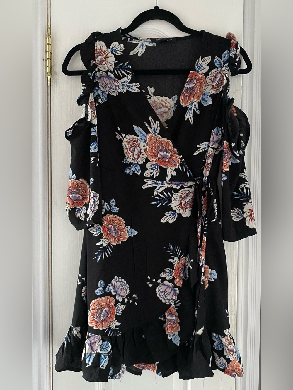 Black Floral Cold-Shoulder Dress